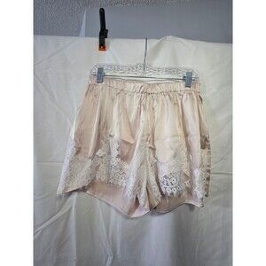 Women's Satin Lace Trim Sleep Shorts Large Pink L